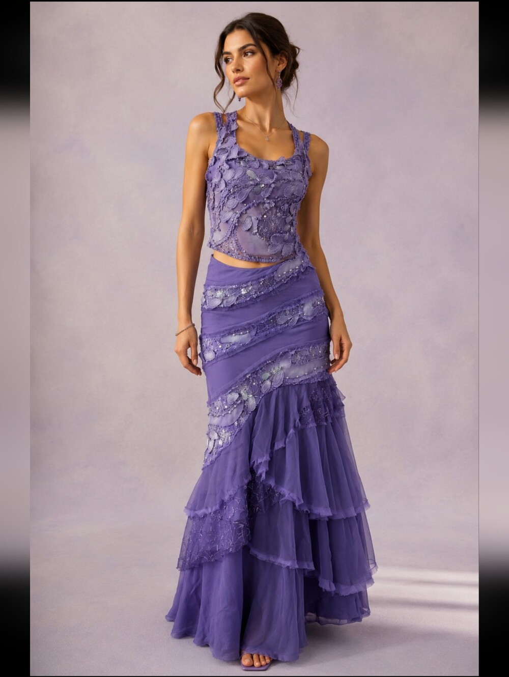 URU Kristine St. Rrik SILKY 2PC SKIRT TOP Dress PURPLE ARTSY WOMEN'S FITS S #B